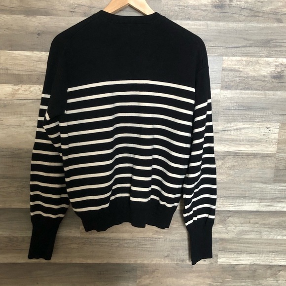 Simons Classic Nautical Black and White Striped  Crewneck Sweater Medium - Picture 6 of 8